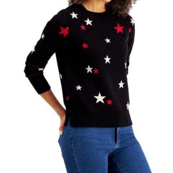 Macy's Charter Club Signature Star Pattern Jacquard Crewneck Sweater, Size Small - Picture 2 of 7